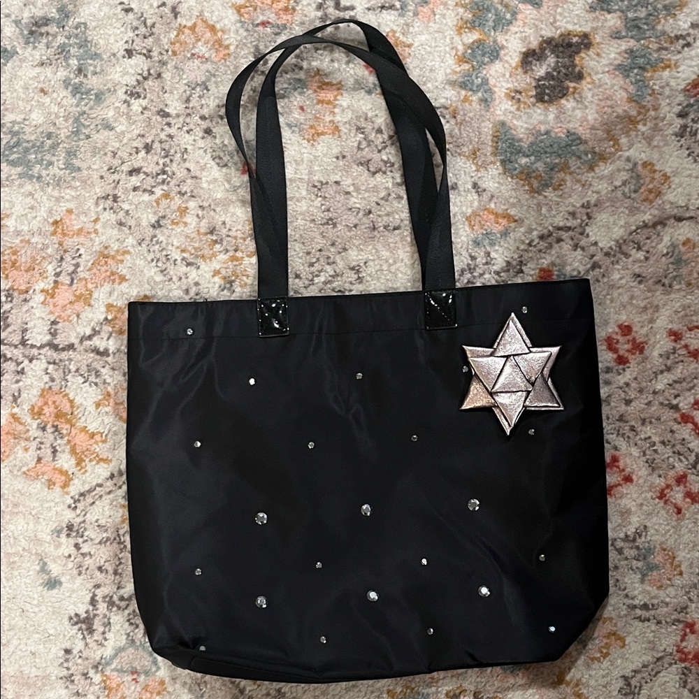 Bath & Body Works Black Tote with gift bow Accent and rhinestones